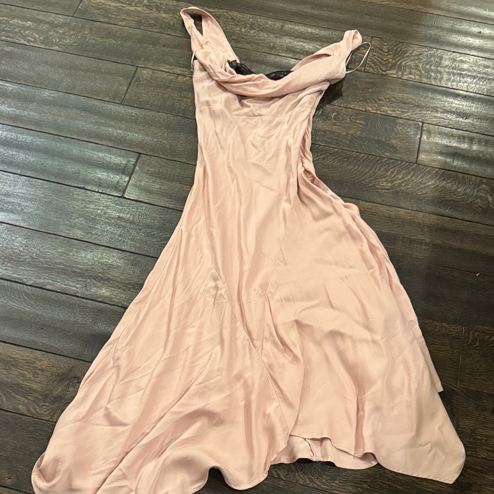 NWT By Anthropologie dusty pink midi dress with black lace insert XS